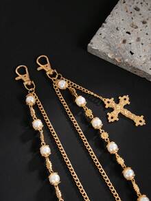 1 件波西米亚多层几何链，人造珍珠串珠十字流苏吊坠身体链，嘻哈时尚，街头风格，休闲，派对，男女通用珠宝腰链礼物 - 褲鏈 - 查看 6