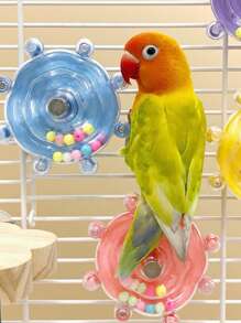 1 件鹦鹉旋转玩具轮，互动旋转铃铛鸟笼玩具，适用于玄凤鹦鹉、长尾小鹦鹉喙练习、鹦鹉拼图玩具（内含随机颜色珠子）
