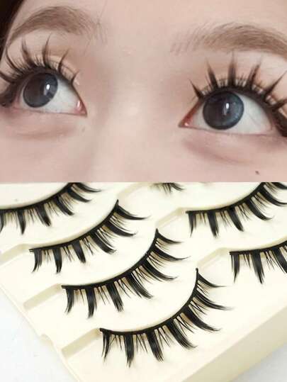 5 pares de pestañas postizas de una sola pieza estilo demonio, color negro, diseño natural rizado y grueso, adecuado para mujeres en fiestas, citas y uso diario