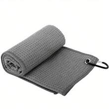 1pc 11.81" X 11.81" Waffle Plaid Golf Towel With Hanging Hook, Golf Club Cleaning Towel