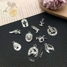 60 件西部牛仔饰品合金马帽仙人掌吊坠复古牛仔靴饰品工艺品 DIY 手链项链首饰制作配件 - 復古銀色 - 查看 4