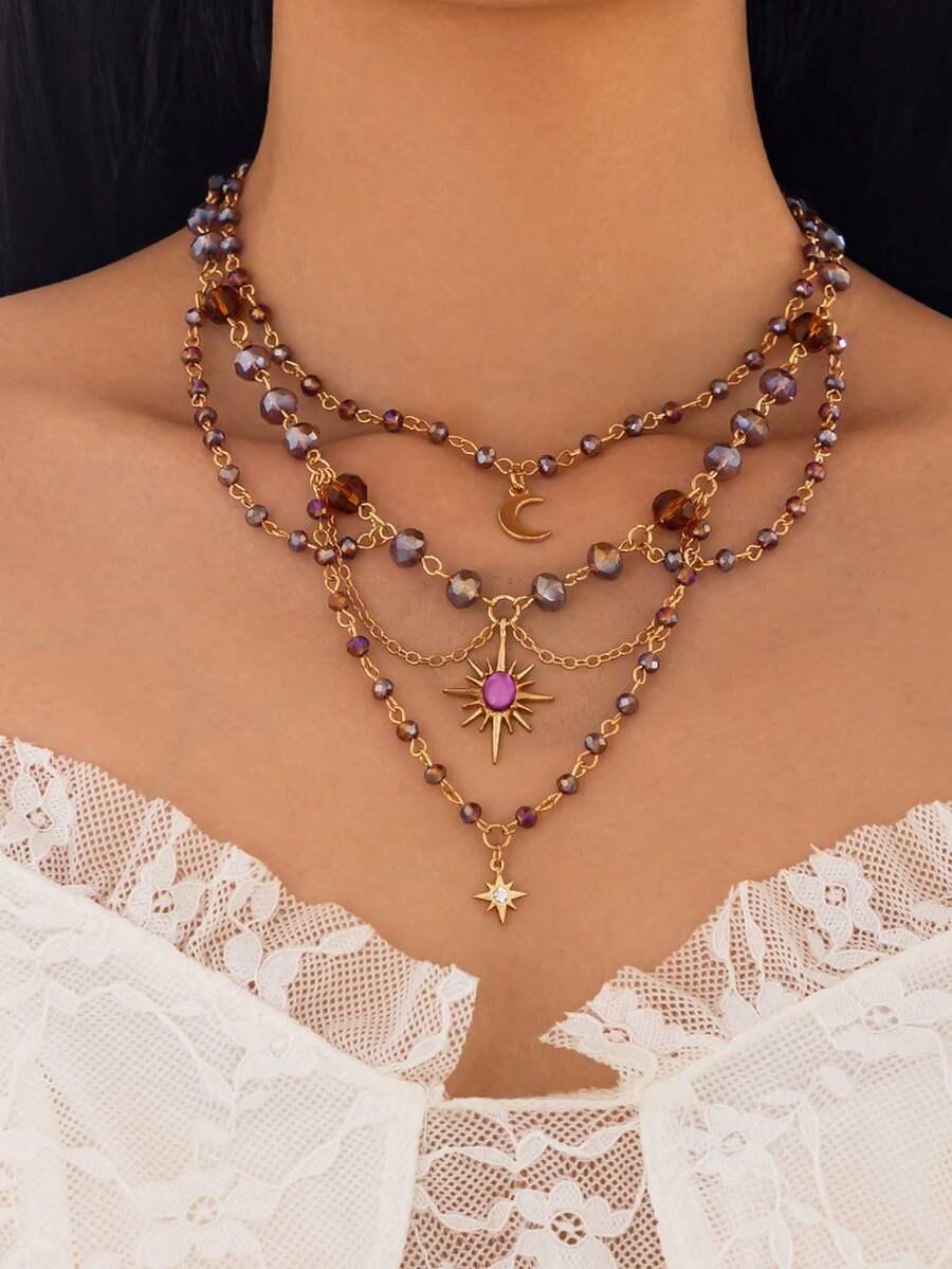 一款可爱的月亮流苏吊坠项链，灵感源自童话故事中的核心女性角色，多层串珠项链，是万圣节和圣诞节送给女性的理想礼物。 - 項鍊 - 查看 1