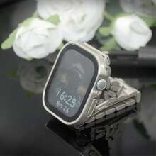 Two-In-One Compatible With Apple Watch Band + Case For Men And Women High-End Business Stainless Steel Three-Bead Band And Waterproof, Dustproof, Drop-Proof And Scratch-Resistant PC With Tempered Glass Screen Film Integrated Watch Protection Case Compatible With Apple Watch 38/40/44/41/42/45/S10 42/S10 46/49MM/ Band Case Compatible With Apple Watch Series Ultra/10/9/8/7/6/SE/5/4/3/2/1/Se Watches Stylish And Durable Band Case With Free Band Adjuster - Titanium Color - View 4