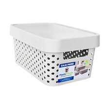 Kit 2 cajas organizadoras con tapa plástico modernas para hogar oficina o escuela - Blanco - Ver 3