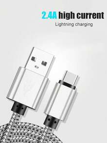 1pc USB-C Fast Charging Cable [3.3ft/6.6ft/10ft] USB-A To C Nylon Braided Charging Cord, Compatible With Samsung Galaxy S25 S24 S23 S22 S21 S10, Note 20 10 9 A51 G8 G7, Pixel, And Other USB-C Devices - Silver - View 3