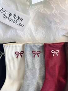 5双儿童秋冬圆领袜。蝴蝶结袜，女婴袜，青少年袜，女童袜 - 彩色 - 查看 5