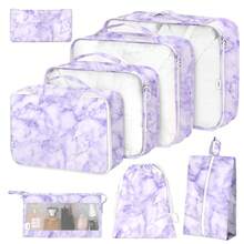 8 Set Travel Essentials, Suitcase Organizer Bags, Packing Cubes, Storage Bag, Travel Organizer Bags, Vacation Essentials, Travel Accessories, Cruise Essentials, Beach Essentials, Purse Essentials, School Supplies, Suitable For Organization And Storage - 紫色大理石 - 查看 1