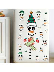 1 pieza Pegatinas de pared de muñeco de nieve de Navidad de dibujos animados con expresión, pegatinas de materiales de PVC removibles y autoadhesivas, fáciles de despegar, adecuadas para decoración de pared, fondo, sala de estar, dormitorio, hogar, decoración navideña, regalos de cumpleaños y graduación, decoración de habitación, decoración de dormitorio, decoración de cocina, decoraciones navideñas para el hogar