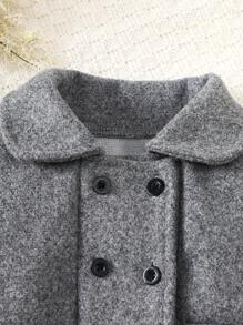 女婴休闲翻领双排扣蝴蝶结装饰外套，保暖冬季外套