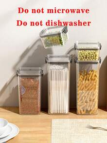 1pc Airtight Grain Jar, Transparent Plastic Container Box For Kitchen Storage Of Grains, Snacks, Tea, Not Dishwasher Friendly - Clear - View 2