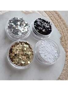 1 盒银色、金色、黑色、白色圆形亮片组合，全新闪亮圆点亮片随机混合，超级闪光美甲亮片组合，极简主义美甲装饰，美甲沙龙用品指甲指甲饰指甲宝石 - 銀色 - 查看 7