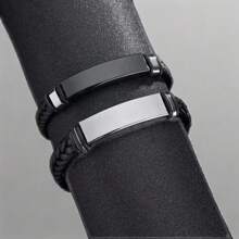 1pc Men's Simple Braided Leather & Stainless Steel Bracelet