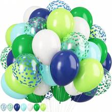 Globos de látex de 10 pulgadas de color azul marino y verde oscuro, globos de color blanco de té de frutas con cintas. Adecuado para fiestas de revelación de género, despedidas de soltero/soltera, celebraciones, fiestas de cumpleaños, graduaciones, aniversarios, fiestas del Día de la Independencia, duchas nupciales, Navidad, San Valentín, Día de la Madre, fiestas festivas, Ramadán - Multicolor - Ver 1