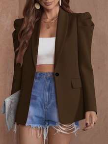 Damen eleganter Pendler-Blazer mit Schalkragen und Gigot-Ärmeln in Unifarbe, Herbst/Winter