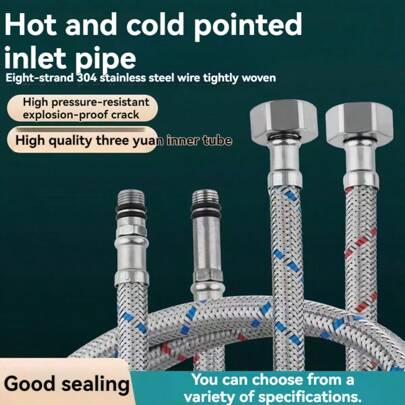 Helt ny inloppsslang för kall- och varmvattenkran, 1/4" flexibel koppling i rostfritt stål för handfat, enkelgängad konisk vattenförsörjning
