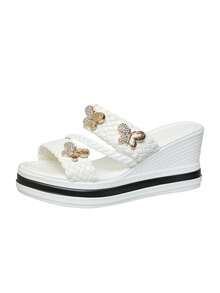 Sandalias de plataforma con suela gruesa para niña, sandalias de cuña impermeables, elegantes, para fiesta, minimalistas, de unicolor, de verano, de punta abierta