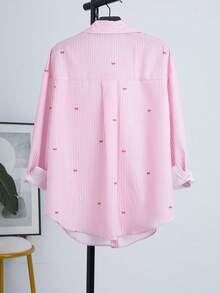 Women's Striped Bow Pattern Casual Everyday Long Sleeve Shirt