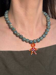 1 pieza Collar colgante de cerámica con diseño de calabaza, pulpo, estrella de mar o cactus en estilo de moda y dibujos animados, piezas únicas pintadas a mano, adecuado para hombres y mujeres, uso diario, festivales, citas, regalos