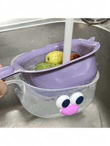 1pc 2-In-1 Duck Bill Strainer, Double Layer Fruit & Vegetable Washing Basket, Plastic Material With Ergonomic Handle, Easy To Clean - Multicolor - View 3