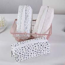 1pc Minimalist Pink Ditsy Floral Pencil Case, Student Stationery Organizer Bag, Blue Cosmetic Pouch,Back To School