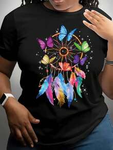 Camiseta de manga corta con estampado colorido, blusa casual de cuello redondo, ropa de mujer para primavera y verano 1  Sexy  Casual  Dulce  Fiesta  Elegante    Alta elasticidad  Playa  Vacaciones  Boda  Oficina  Casa  Sesión de fotos  Jardín  Luna de bebe  Trajes de aeropuerto  fiesta del té  Escenario y concierto    verano - Negro - Ver 2