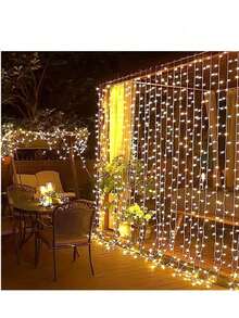 Cortinas 3x3 Mts Decorativas Serie De Luces De 300 Led Con 8 Modos Control Usb Iluminacion Ambiental Dormitorio Sala Christmas navidad navideño cortina decorativa luces led control usb habitación salón iluminación navidad ambiental Christmas cortinas especiales led modernas - Amarillo Mostaza - Ver 1