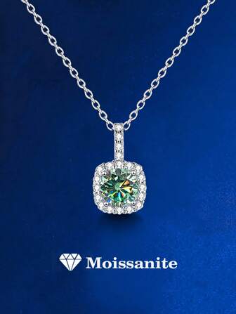 1 pieza Elegante y lujoso collar de plata de ley 925 con moissanita de 1 quilate, adecuado para uso diario, fiestas, ir al trabajo de las mujeres, regalo de joyería