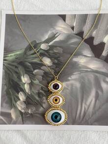 1Pc Western Cowboy Stylish Copper Beaded Eyes Cow Head Vegan Loop Chain Printed Scarf Necklace For Parties Music Festivals Out Hip Hop Enthusiasts Cowboy Lovers Wear, 18k Gold Plated Women's Gold Jewelry Halloween Gift(The Eye Pendant Is Secured With Foam Backing, And The Material Of The Eye Pendant Is Resin.) - Gold - View 13