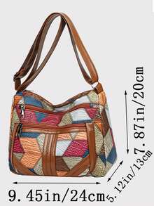 新款女士休闲单肩包 PU 皮革拼接斜挎包，时尚简约 - 彩色 - 查看 4