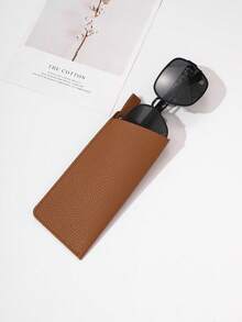 1pc Leather Travel Eyeglasses Case, Ultra-Thin Protective Glasses Pouch In Black, Orange, Red, Brown Litchi Texture, Convenient Sunglasses Holder Bag