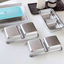 Recipientes reutilizables de acero inoxidable con tapas (4 PIEZAS) - Compartimentos dobles a prueba de fugas, portátiles para salsas, condimentos, viajes y campamento al aire libre - blanco plateado - Ver 7