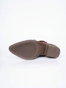 1 Pair Chunky Heel Western Boots For Teens, Fashion European American Style Mid-Calf Slip-On Boots For Plus Size, Casual Daily Wear & Holiday, Autumn/Winter - Coffee Brown - View 6