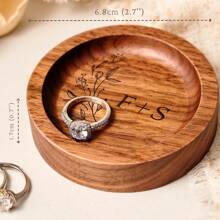 1 Piece Personalized Custom Small Round Ring Tray, Personalized Jewelry Box, Wedding Engagement Gift For Her/Him, Engraved Wooden Ring Tray, Custom Wedding Ring Holder, Personalized Choice, Unique Gift For Engagement And Wedding, Couple Gift