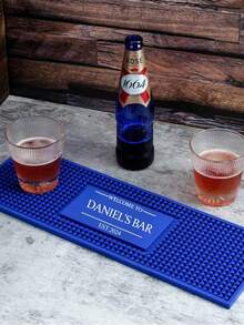 1 pieza Camino de mesa de bar personalizado, alfombrilla de bar personalizada, tapete para café y cócteles, accesorios para bar en el hogar, posavasos de goma artísticos, regalo para el padre, novio, posavasos personalizados - Azul - Ver 13