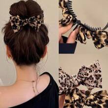 1pc Chic Leopard Print Bow Hair Claw,Large Chic Leopard Print Bow Hair Clip, Elegant Polyester & Spandex Bowknot Hair Clip, - Temperament Retro Double-Layer Big Bow Hair Clip Elegant Bow Ball Head Clip High Ponytail Fixed Clip ,Vintage-Inspired Fabric Shark Clip For Ponytails & Updos,Y2K Inspired PVC Knot For Women, Perfect Christmas Gift, Claw Clips, Hair Claws, Hair Slide, Hair Barrettes, Clips For Hair, Hair Accessories