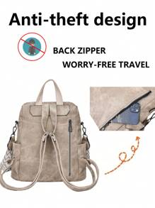 女士防盗PU皮复古双肩包，多功能时尚日常包，多口袋轻便旅行包，大容量简约书包，方便实用，适合学生、护士、教师、商务人士、旅行、通勤、购物、办公、约会、徒步、训练、工作等各种场合，也是生日礼物和节日礼物的理想之选。 - 彩色 - 查看 8