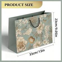 Borsa regalo grande riutilizzabile e vintage, pesante e robusta, con motivo floreale, senza carta velina inclusa, adatta per regali per compleanni, matrimoni, feste, festa della mamma e altre occasioni speciali, verde