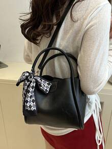 Women's New Solid Color PU Fashion Mother Handbag Versatile Cross-Body Bag - Black - View 5