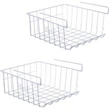 Under Shelf Kitchen Storage Baskets, 2 Pack Wire Shelf Storage Baskets For Kitchen, Office, Pantry, Bathroom, Closet, White