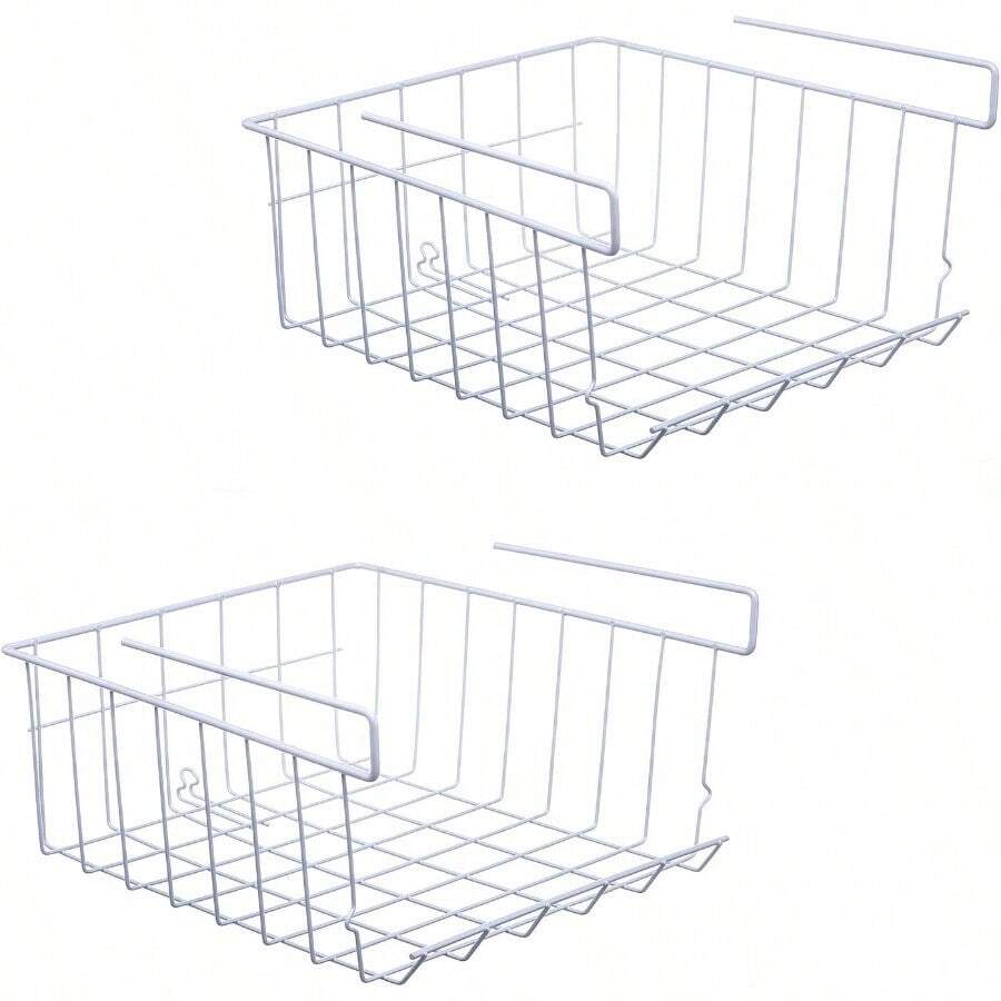 Under Shelf Kitchen Storage Baskets, 2 Pack Wire Shelf Storage Baskets For Kitchen, Office, Pantry, Bathroom, Closet, White