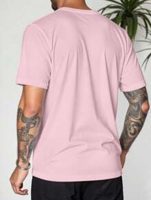 Simple Gratitude Plus Size Men's Round Neck Short Sleeve T-Shirt Summer Fashion - 粉色 - 查看 2