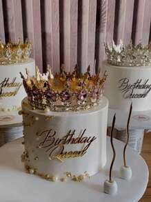 1pc Beautiful Crystal Large Crown Cake Topper, Suitable For Birthday Party Cake Decoration, Christmas, Cake Top Insert, Baking Supplies, Kitchen Essentials, Baking Decor, Baking Supplies, Cake Decorations, Bridal Crown Headpiece, Holiday Gift, Decor, Christmas Ornament, Wedding Food Decor, Back To School Party Baking Decor Set, Wedding Guest Gift