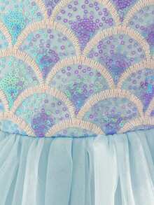 Young Girl Lavender Sequin Mesh Puff Sleeve Elegant Mermaid Party Princess Dress, Suitable For Girls Birthday, Party, Banquet, Formal Occasion, Holiday Celebration, Flower Girl, Wedding Gown - Màu tím hoa cà - Xem 6