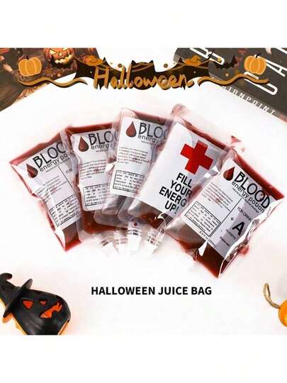 Halloween Vampire Blood Bags | 2/5/10/15/20/30/40/50/100Pcs Foldable Plastic Drink Pouches With Dual Tubes | Transparent, Reusable & Refillable | Ideal For Party Beverages & Costume Accessories | Includes Labels & Markings | Perfect For Halloween Parties, Halloween Decorations