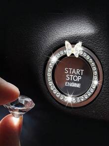1pc Crystal Rhinestone Car Engine Start Stop Decoration Ring, Bling Car Interior Accessories For Women, Push To Start Button Cover Sticker, Automotive Decals Decorative Ring With Diamond Inlaid Crystal Ignition Ring White - Multicolor - View 17