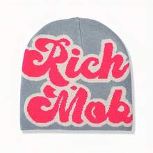 1入Y2k風格針織帽，哥德字母中性帽，嘻哈輕質針織帽，時尚百搭，溫暖舒適，適用於萬聖節、聖誕節和滑雪街道 - 黑色 - 查看 5