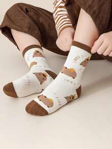 5/10 pares de meias de cano curto com estampas de desenhos animados, versáteis e modernas para meninos, meninas e crianças, perfeitas para o outono/inverno.