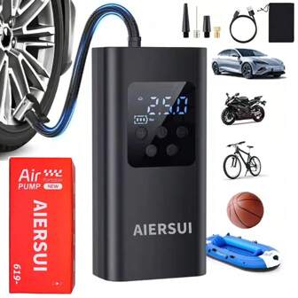 1 PC Multi-Functional Portable Air Compressor, Portable Air Compressor, 150PSI USB Rechargeable Tire Pump, Car Air Pump With 3x Rapid Inflate Function With LED Light, 7.4V 2000mah Li-Ion Battery. Suitable For Car/Motorcycle/Bicycle/Basketball. Car Accessories/Gifts
