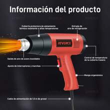 Pistola Eléctrica Calor Temperatura Ajustable 2000w Boquilla - Tipo de Enchufe A USA (110-127V) - Ver 5