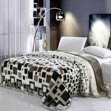 Cozy Reversible Plaid Thermal Blanket - Soft Knit Fabric, All-Season Use For Bedroom, Office, Or Camping, Machine Washable, Mixed Colors (Black, White, Brown), Office Nap Blanket | Cozy Bedroom Decor | Soundwave Technology Embossed Texture - Brown Gray - View 2